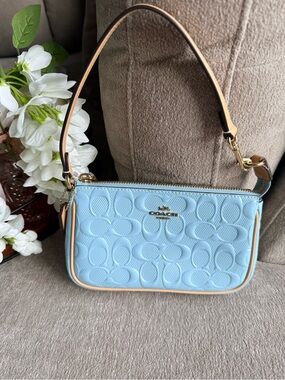 Coach Light Blue Signature Embossed Patent Leather Nolita Shoulder Bag NWT